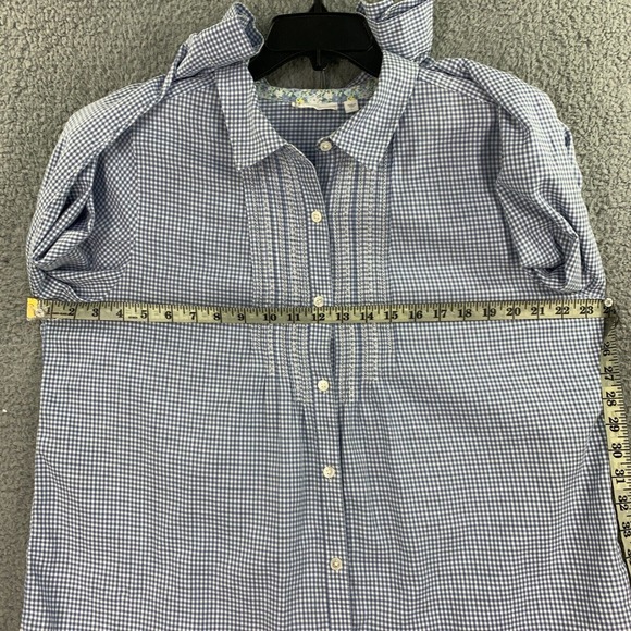 J. Jill Uncommon Threads Button Up Shirt Womens Top L Embroidered Check Roll Tab - Picture 6 of 10